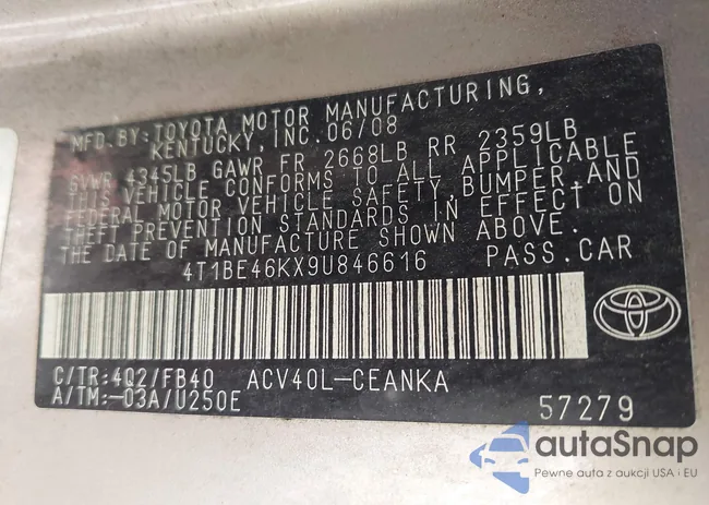 4T1BE46KX9U846616: 42520173