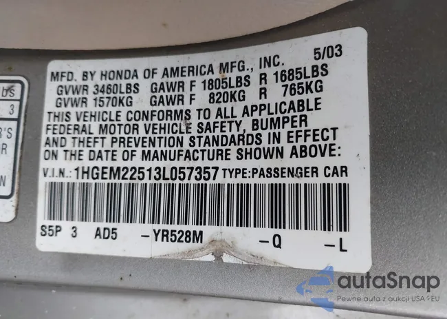 1HGEM22513L057357: 42519227