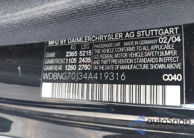 WDBNG70J34A419316: 42519319