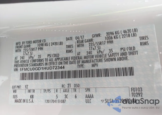 1FMCU0GD1HUD72344: 42519331