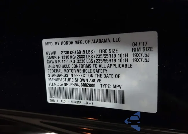 5FNRL6H94JB002888: 42519497