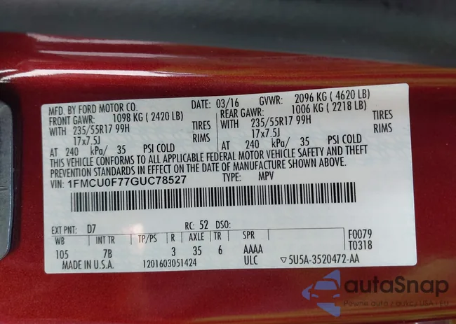 1FMCU0F77GUC78527: 42519577