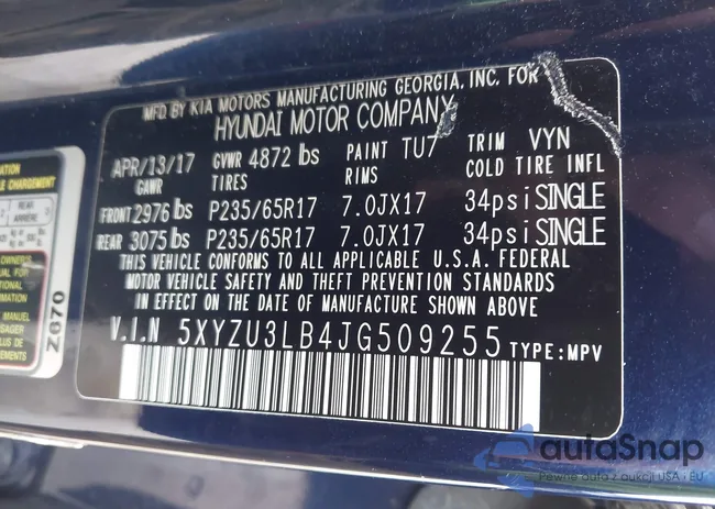 5XYZU3LB4JG509255: 42520666