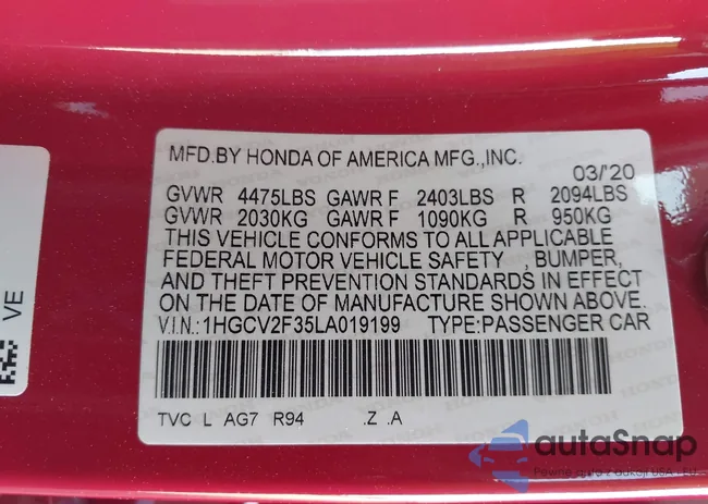 1HGCV2F35LA019199: 42520891