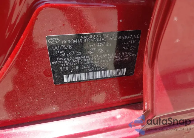 5NPE24AF5KH752583: 42520400