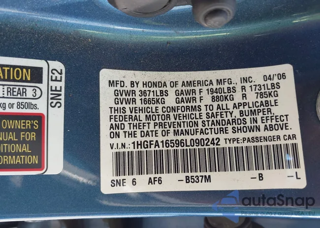 1HGFA16596L090242: 42520491