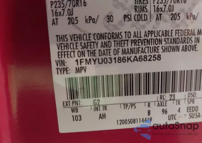 1FMYU03186KA68258: 42521609