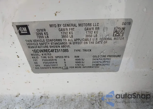 1GCVKREC4FZ311085: 42521288