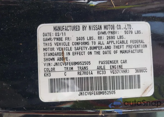 JN1CV6FE6BM952505: 42521423