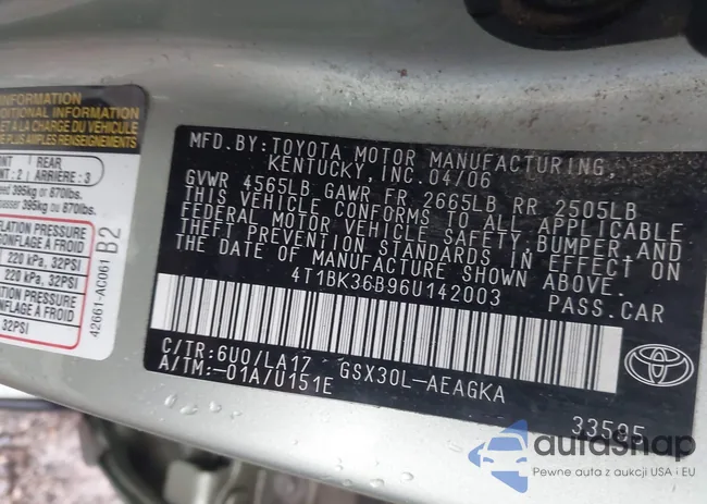 4T1BK36B96U142003: 42522682