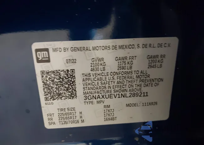 3GNAXUEV1NL289211: 42522853