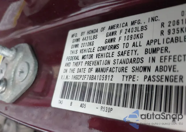 1HGCP2F78BA105912: 42522954