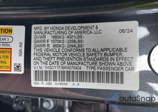 1HGCY1F39RA076404: 42523098