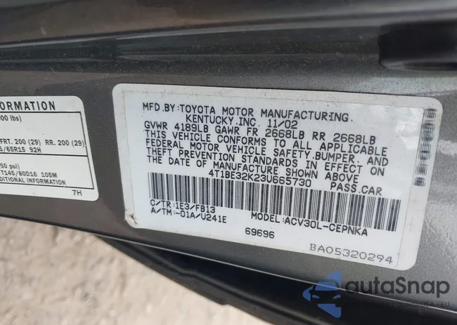 4T1BE32K23U665730: 42522296