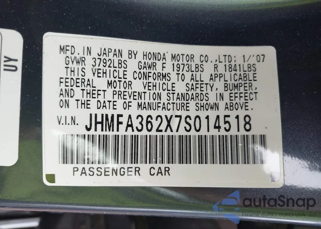 JHMFA362X7S014518: 42522357