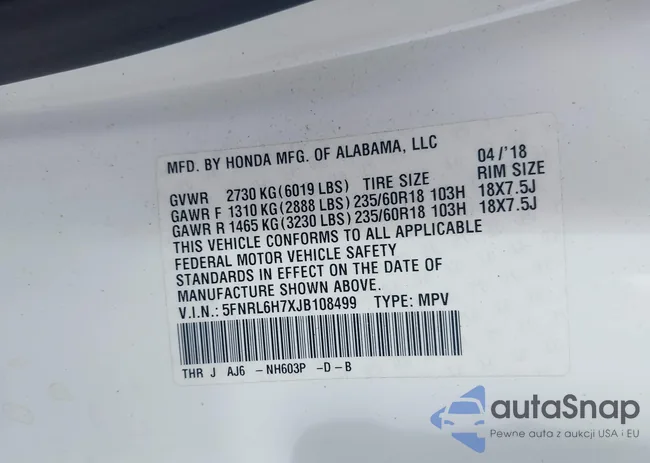 5FNRL6H7XJB108499: 42523645