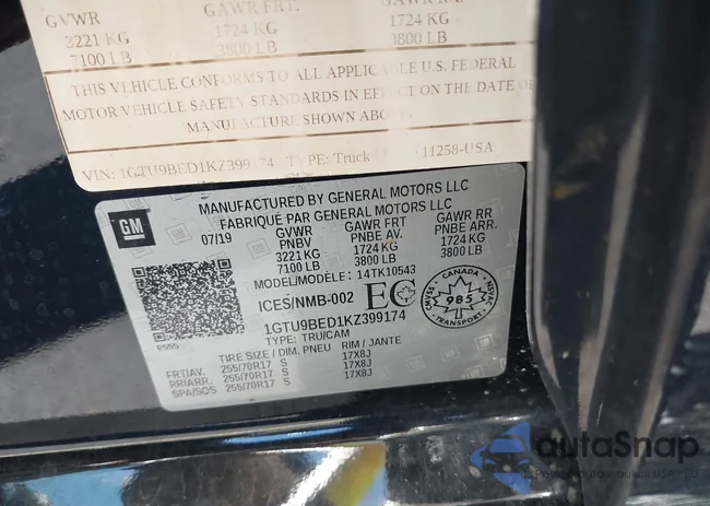 1GTU9BED1KZ399174: 42523800