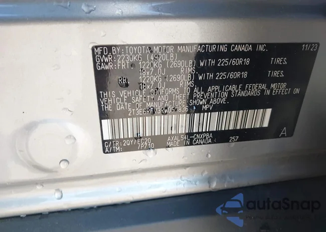 2T3E6RFV3RW051836: 42523892