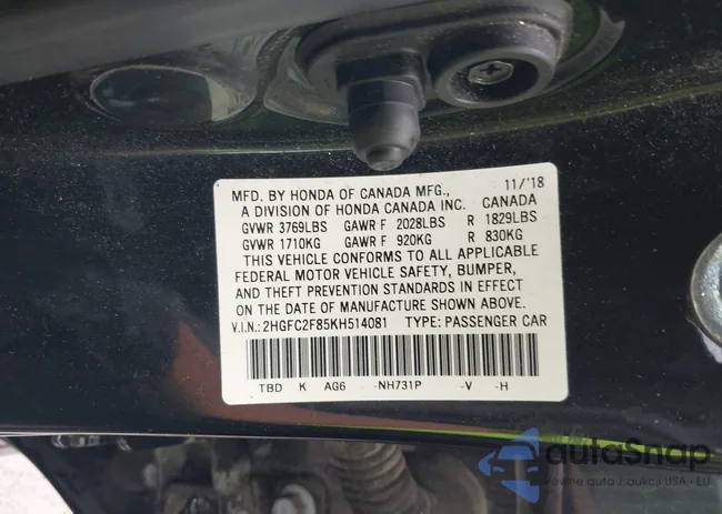 2HGFC2F85KH514081: 42523922