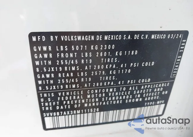 3VV8B7AX3RM111526: 42524100