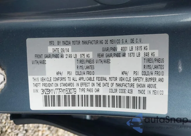 3MZBM1V77FM153079: 42523222