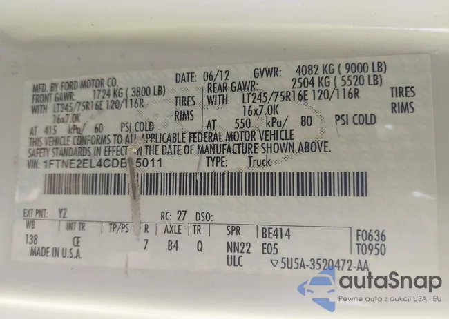 1FTNE2EL4CDB15011: 42523531