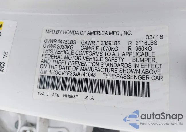 1HGCV1F33JA141048: 42523537