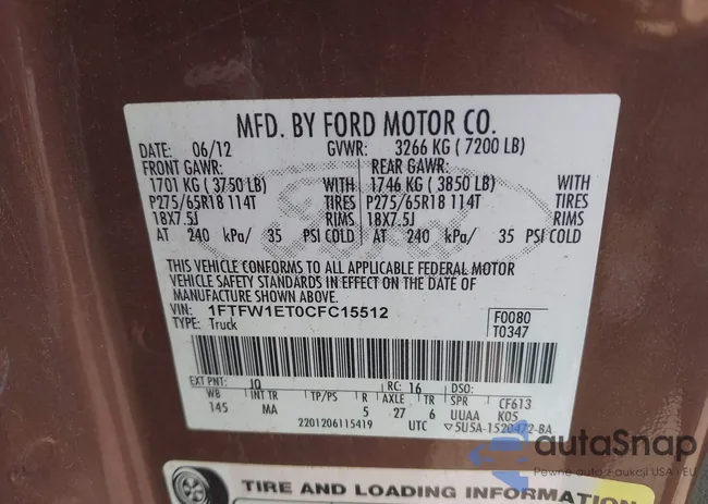 1FTFW1ET0CFC15512: 42524626