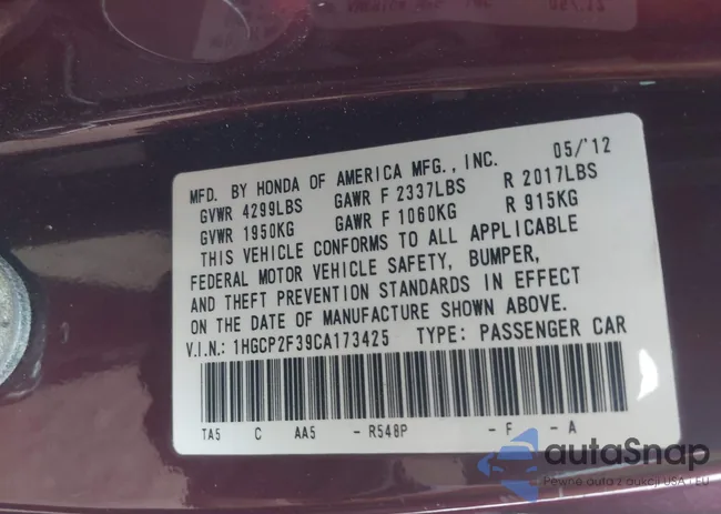 1HGCP2F39CA173425: 42524933