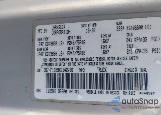 3B7HF13Z9XG142726: 42524945