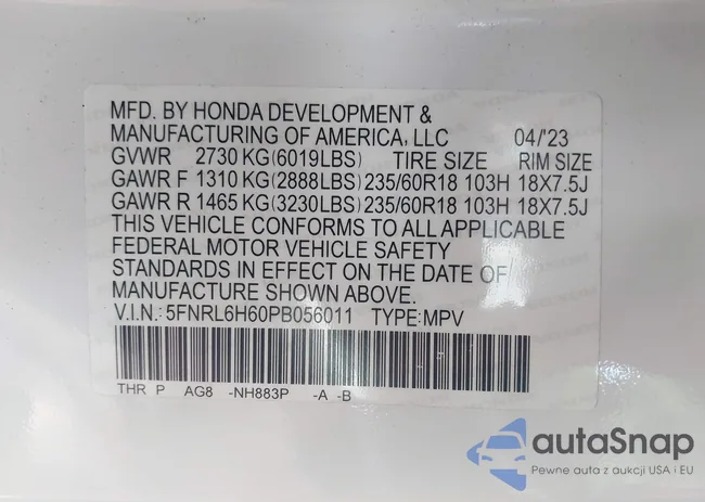 5FNRL6H60PB056011: 42524358