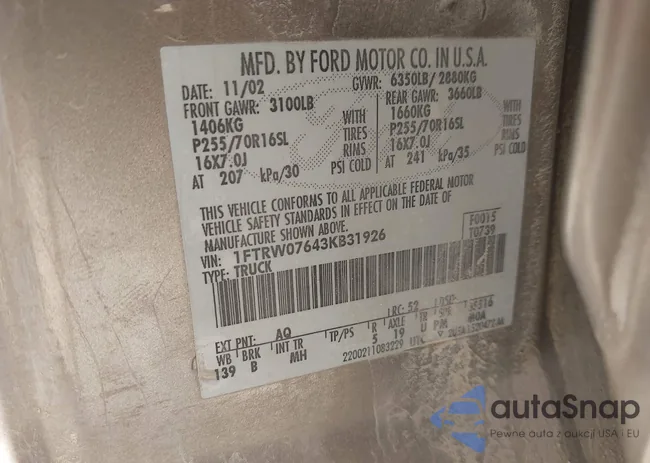 1FTRW07643KB31926: 42524433