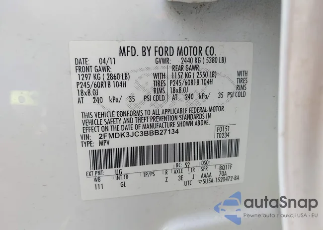 2FMDK3JC3BBB27134: 42525674