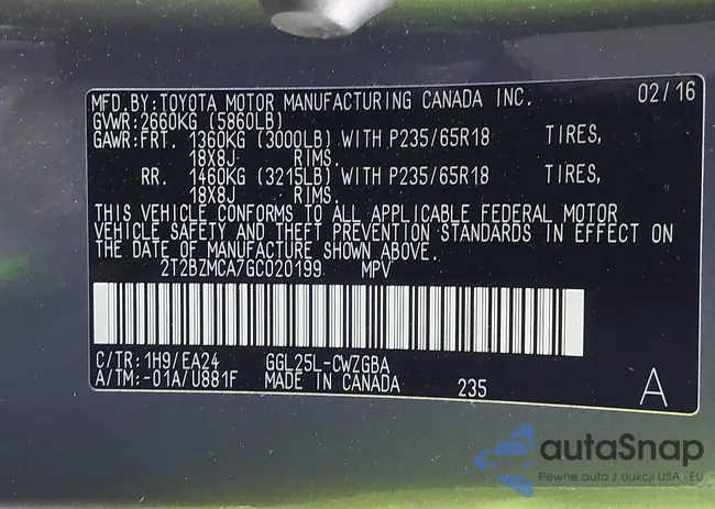 2T2BZMCA7GC020199: 42526032