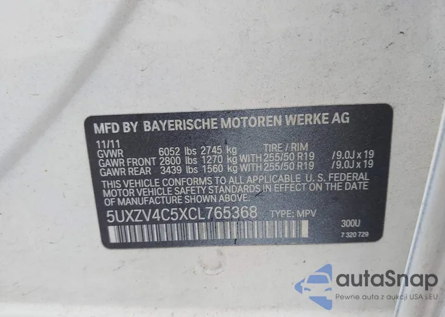 5UXZV4C5XCL765368: 42526136