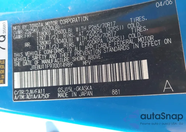 JTEBU11F970014989: 42525221