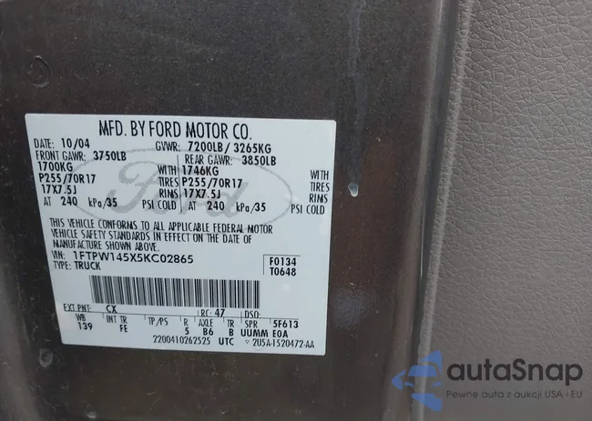 1FTPW145X5KC02865: 42525247