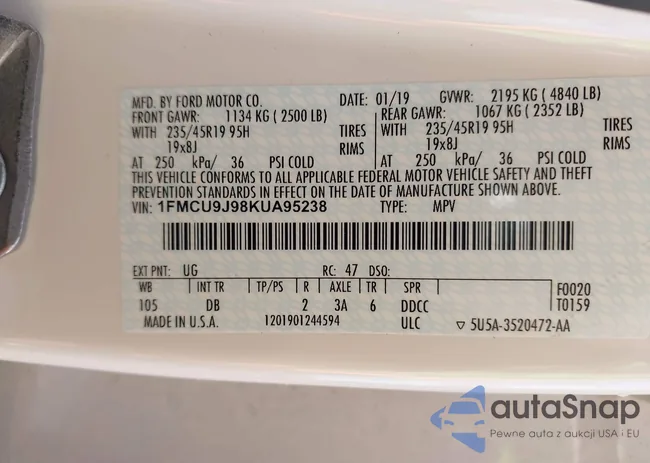 1FMCU9J98KUA95238: 42525324