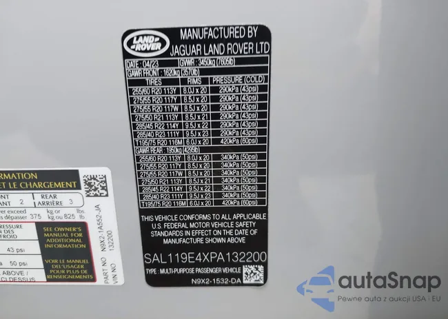 SAL119E4XPA132200: 42525401