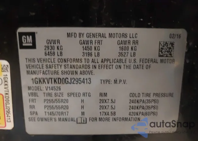 1GKKVTKD0GJ295413: 42526900