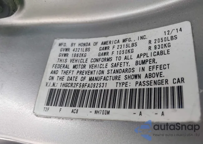 1HGCR2F58FA092531: 42527000