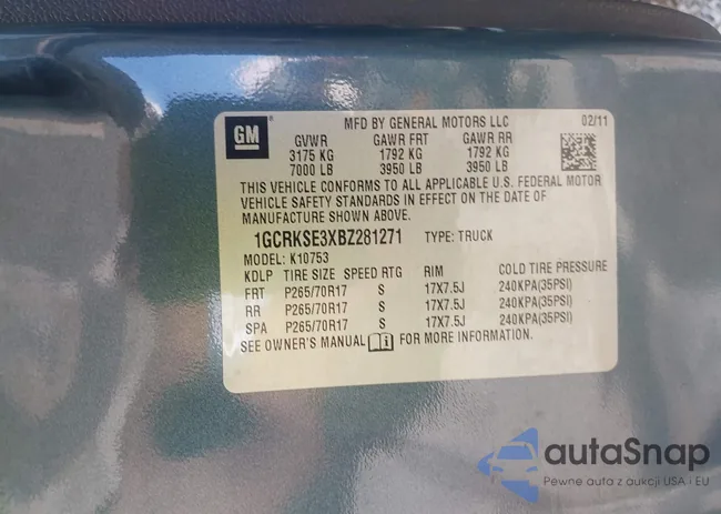 1GCRKSE3XBZ281271: 42527793