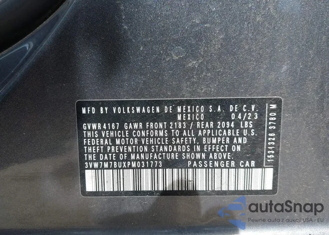 3VW7M7BUXPM031773: 42528022