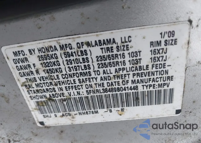 5FNRL38489B041448: 42527220