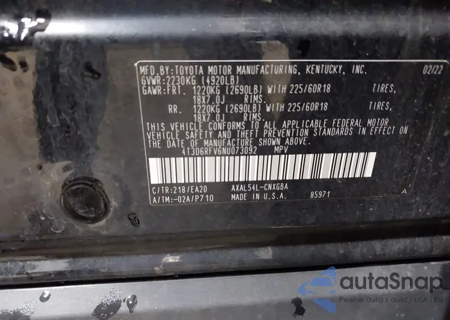 4T3D6RFV6NU073092: 42527310