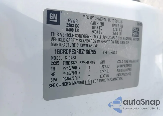 1GCRCPEX3BZ180795: 42528725