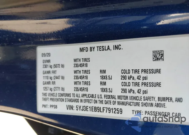 5YJ3E1EB9LF791259: 42528740