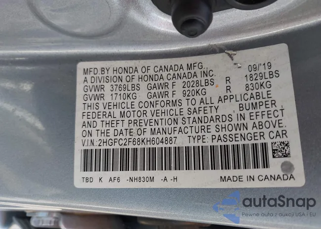 2HGFC2F68KH604887: 42529597