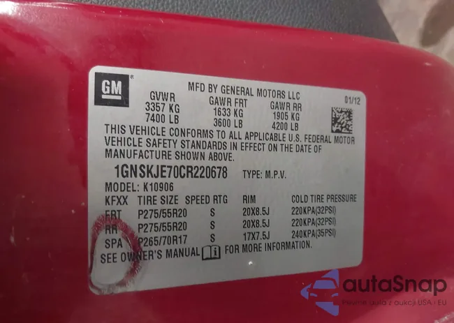 1GNSKJE70CR220678: 42529875