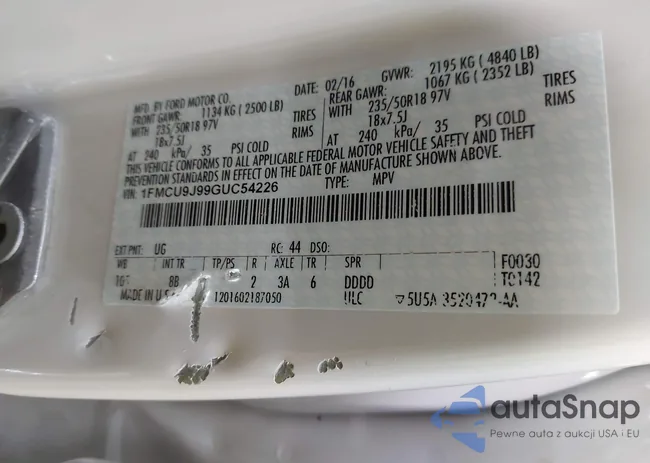 1FMCU9J99GUC54226: 42530184